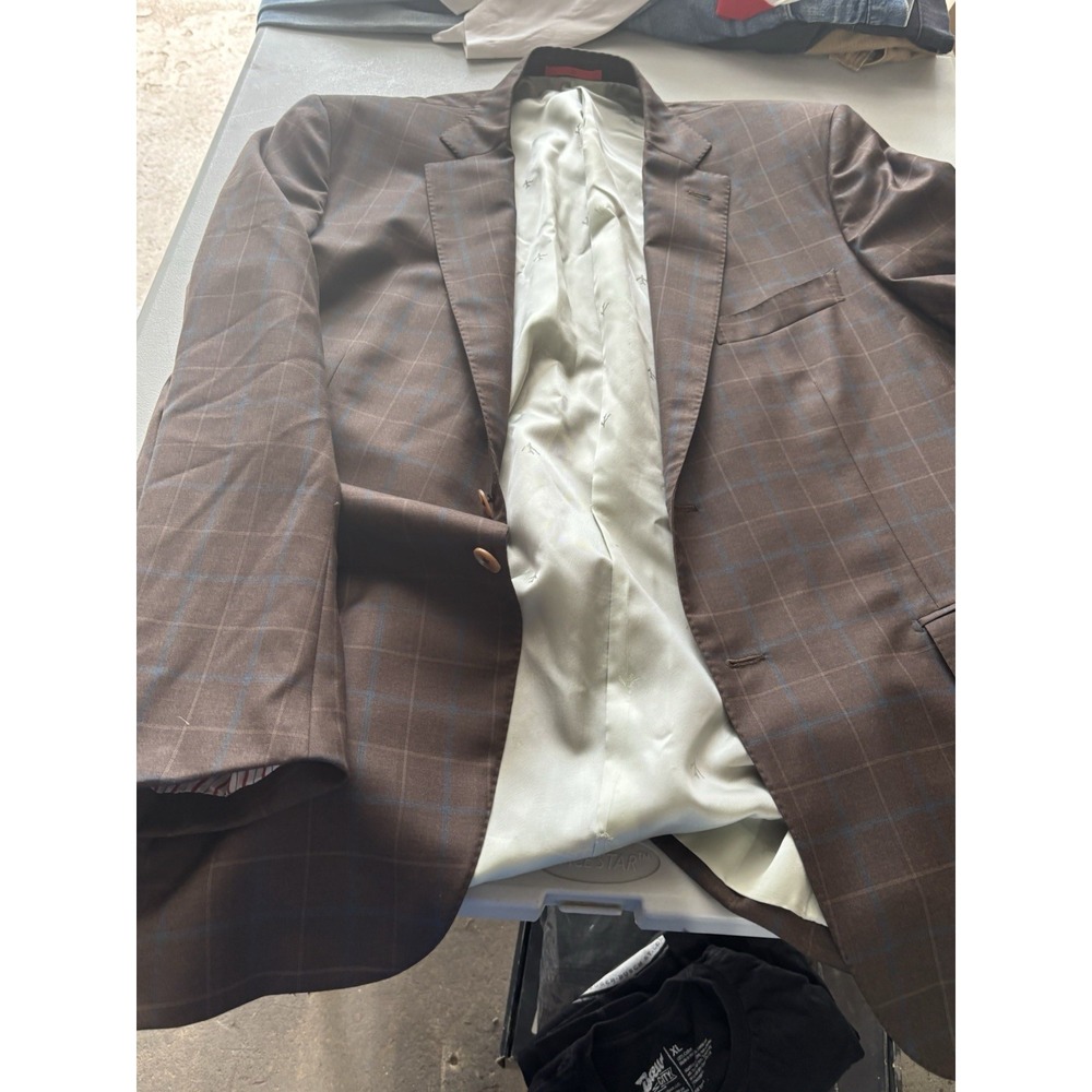 Isaia Blazer Brown Blue Cream Plaid Cashmere Silk Sport‎ Coat Italy EX
